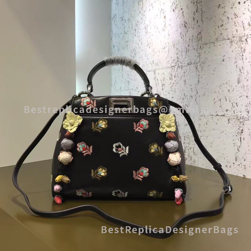 Fendi Peekaboo Iconic Mini Black Bloom Leather Bag 3591